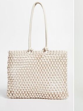 Clare V SANDY TOTE Cream Woven Rope-Handle Tote